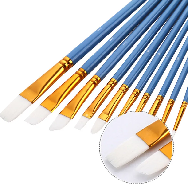 10 White Nylon Hair Watercolor Gouache Brushes