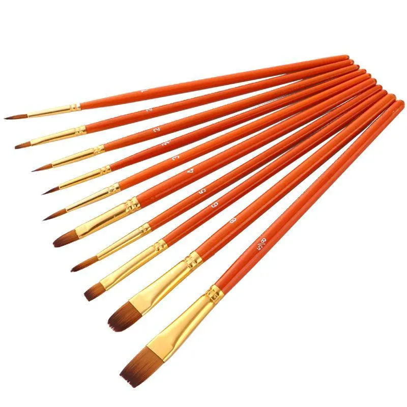 10pcs  Nylon Hair Brush Watercolor   Mahogany Stick Paint Brush