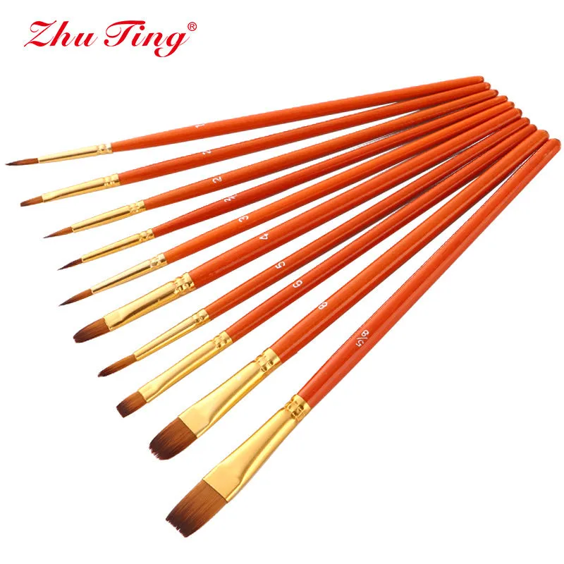 10pcs  Nylon Hair Brush Watercolor   Mahogany Stick Paint Brush