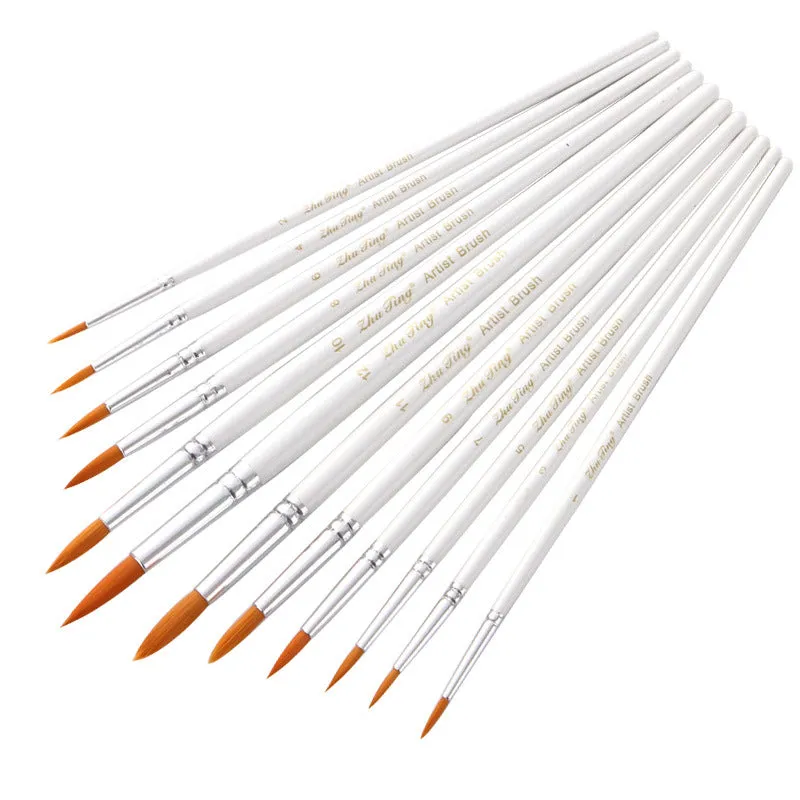 12 PCs Pointed Toe Nylon Hair Brush Watercolor White Rod Gouache Brush Pen Art