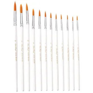 12 PCs Pointed Toe Nylon Hair Brush Watercolor White Rod Gouache Brush Pen Art