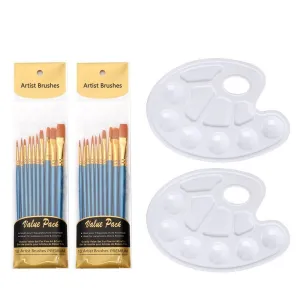 20pcs Brush Sets Including 2 Palette Nylon Hair Brush Sets Oil Painting Brush