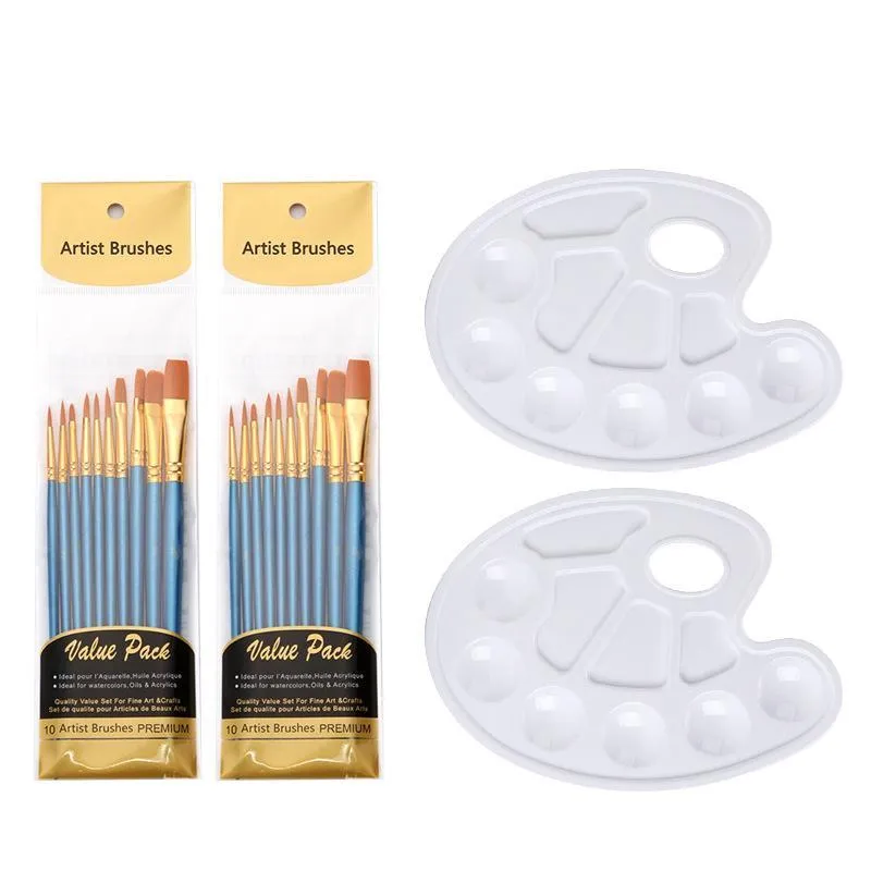 20pcs Brush Sets Including 2 Palette Nylon Hair Brush Sets Oil Painting Brush