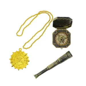 3 Piece Pirate Accessories Kit - Compass, Necklace & Spyglass