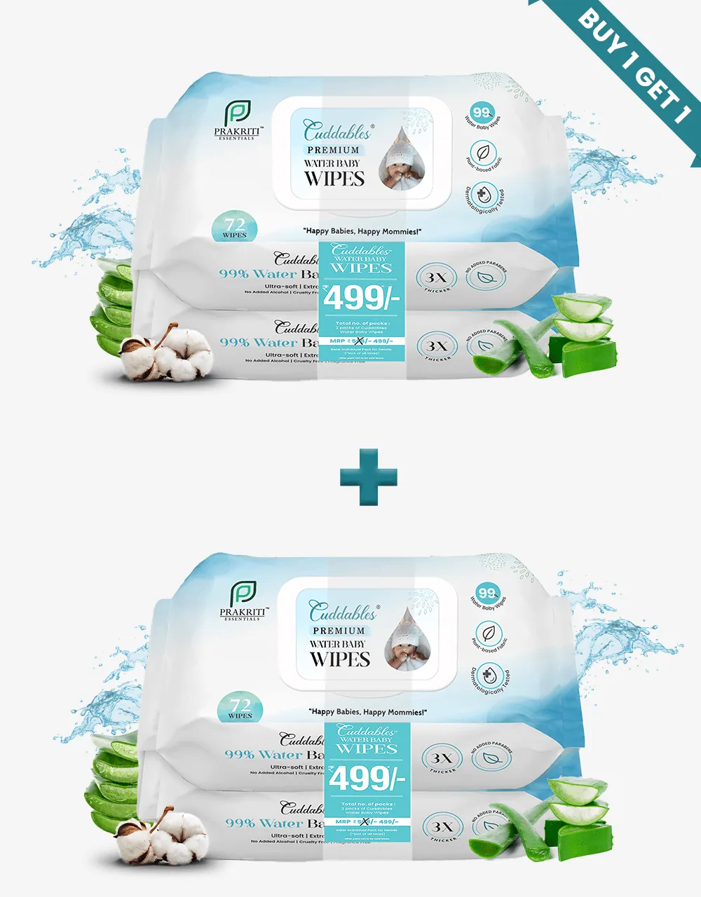 99% Pure Water Wipes Pack | Buy 1 Get 1 Pack | 72 Wipes/ per Pack| Free Shipping