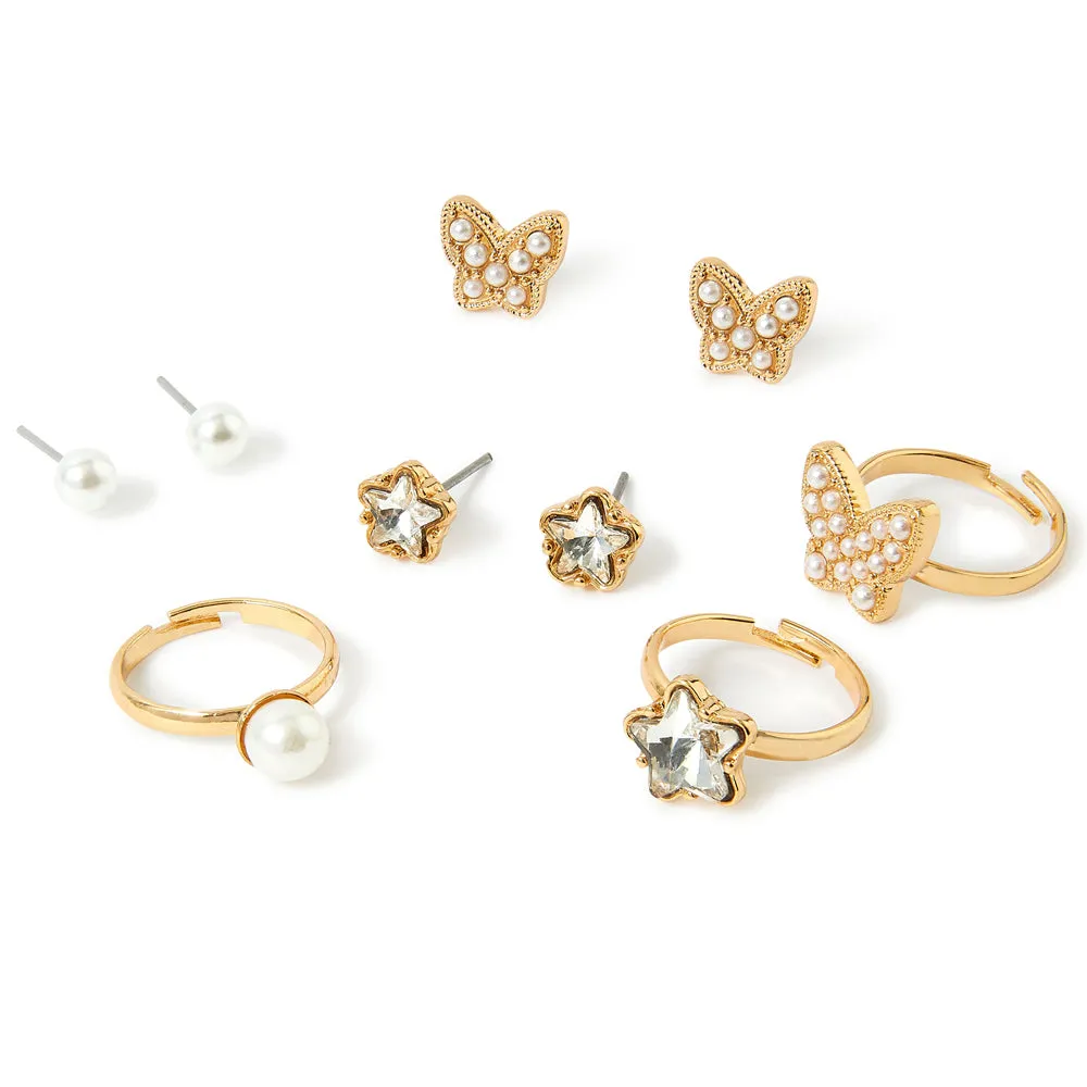 Accessorize London Girl's Gold Ring And Earring Set Of 3