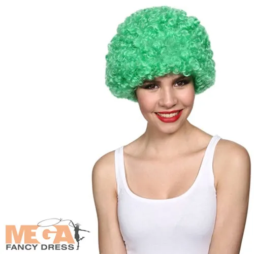 Adults Green Afro Wig Circus Clown Carnival Fun Accessory