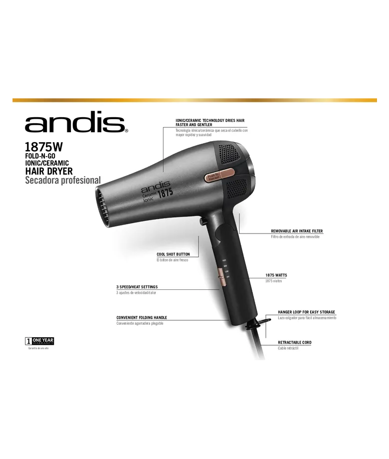 Andis Fold-n-Go Ionic Dryer 1875W