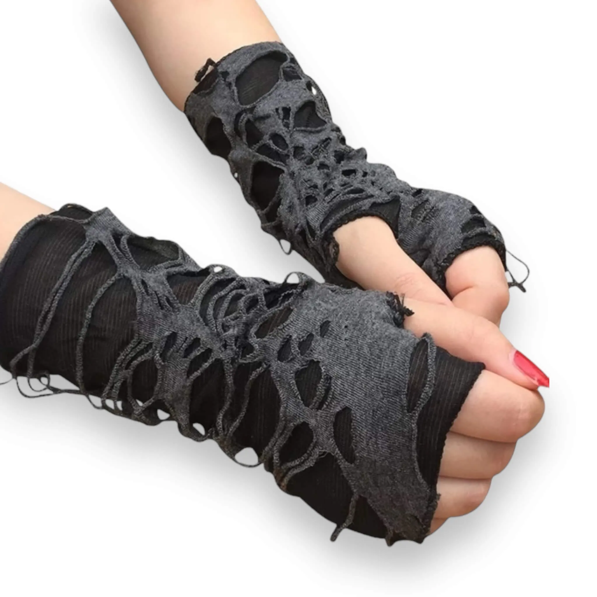 Black Distressed Arm Cover Gloves