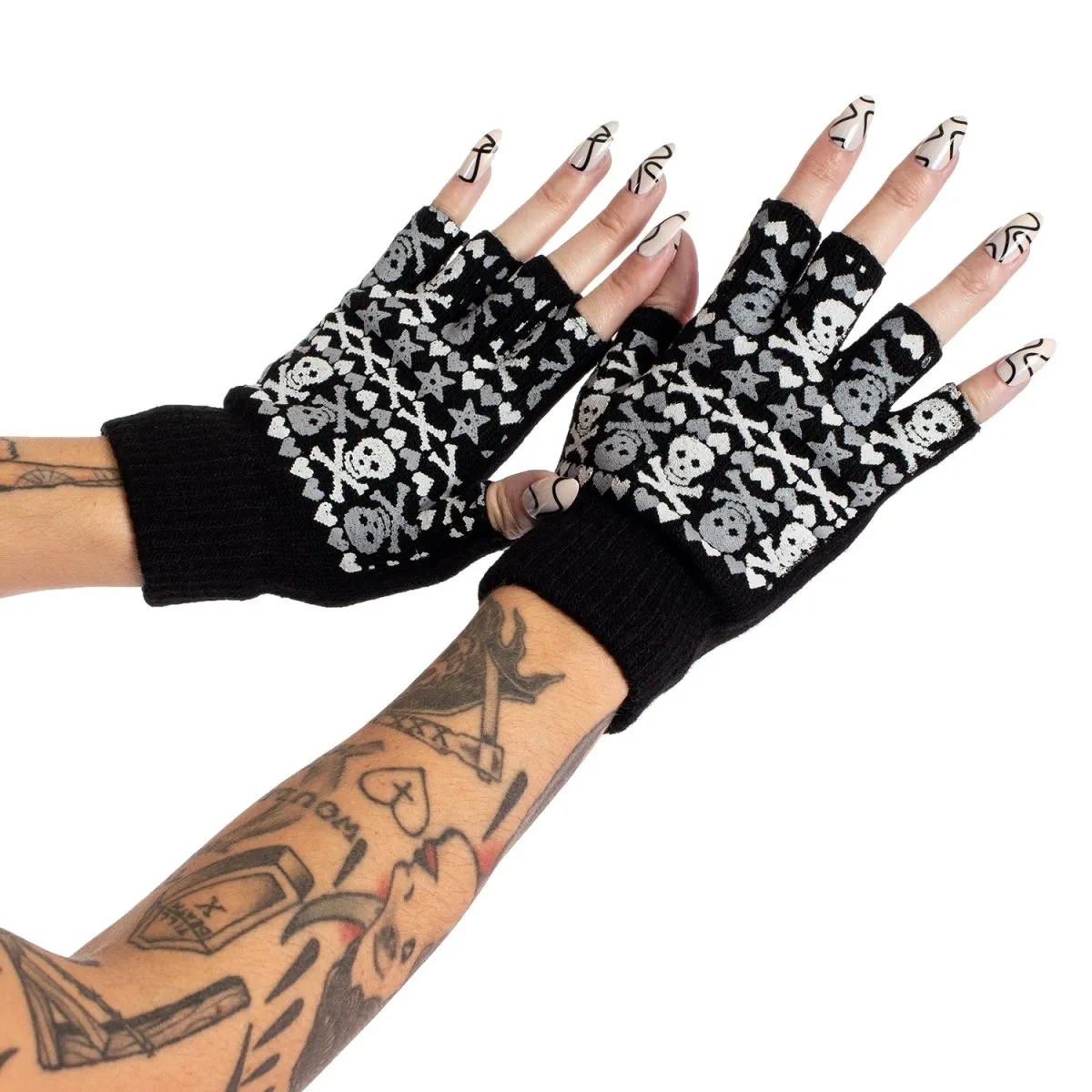 Christmas Skulls Fingerless Knit Gloves