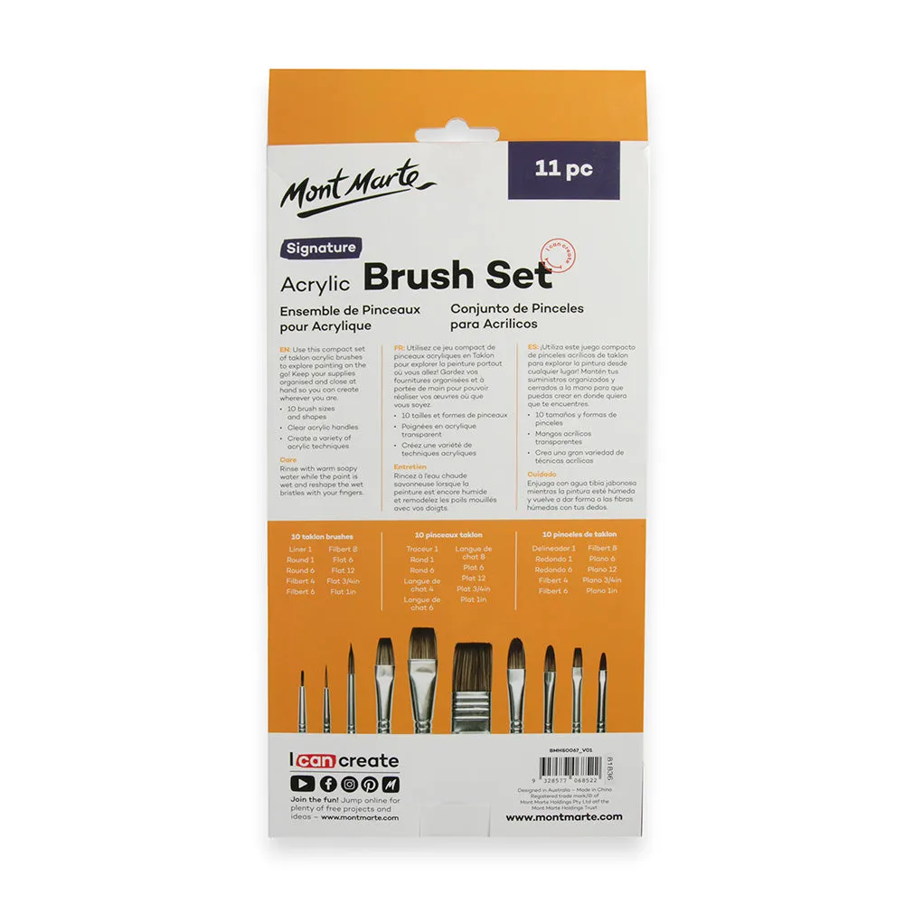 Clear Handle Acrylic Paint Brush Set Signature 11pc