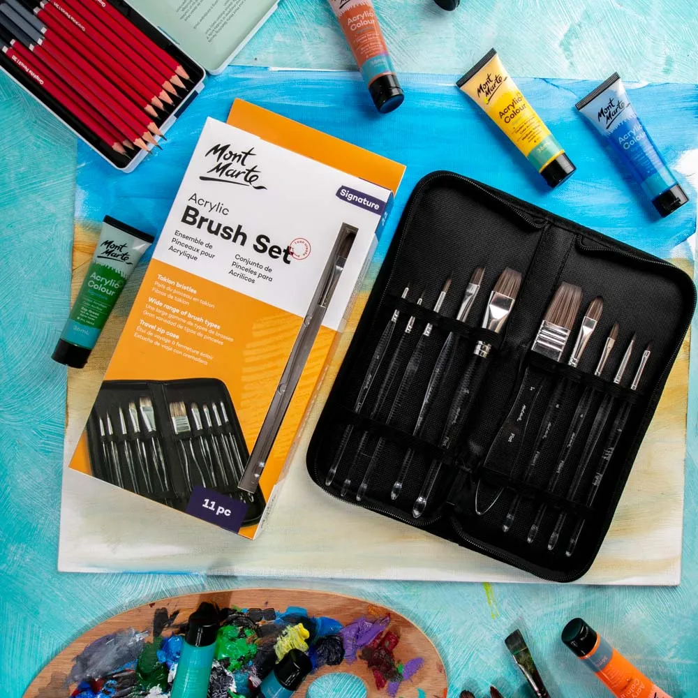 Clear Handle Acrylic Paint Brush Set Signature 11pc