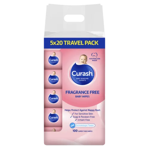 Curash Fragrance Free Baby Wipes 5 x 20 Pack