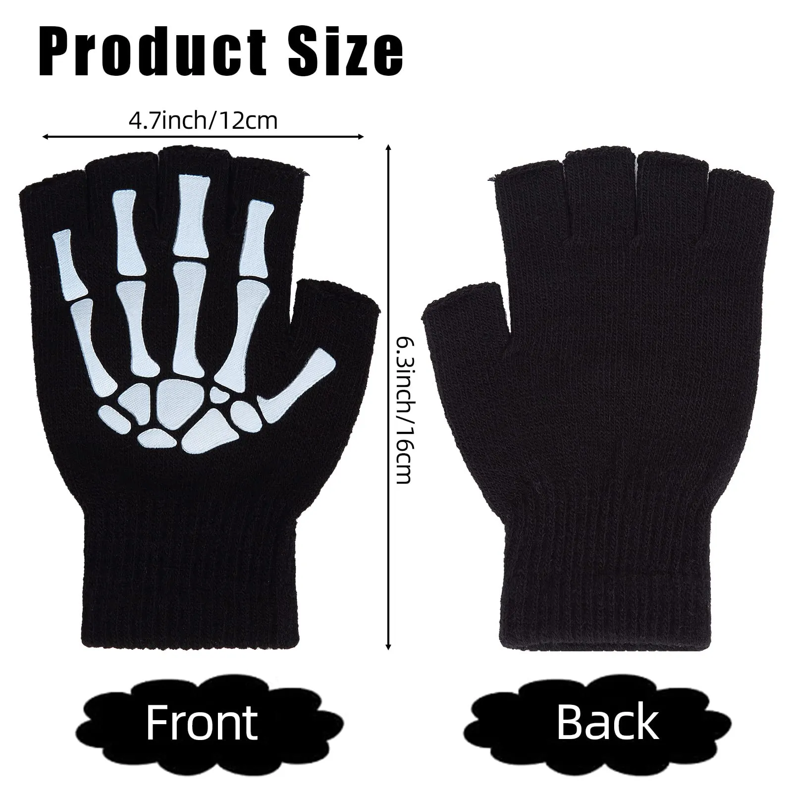 CYNDIE 3 Pairs Halloween Gloves Stretch Knitted Gloves