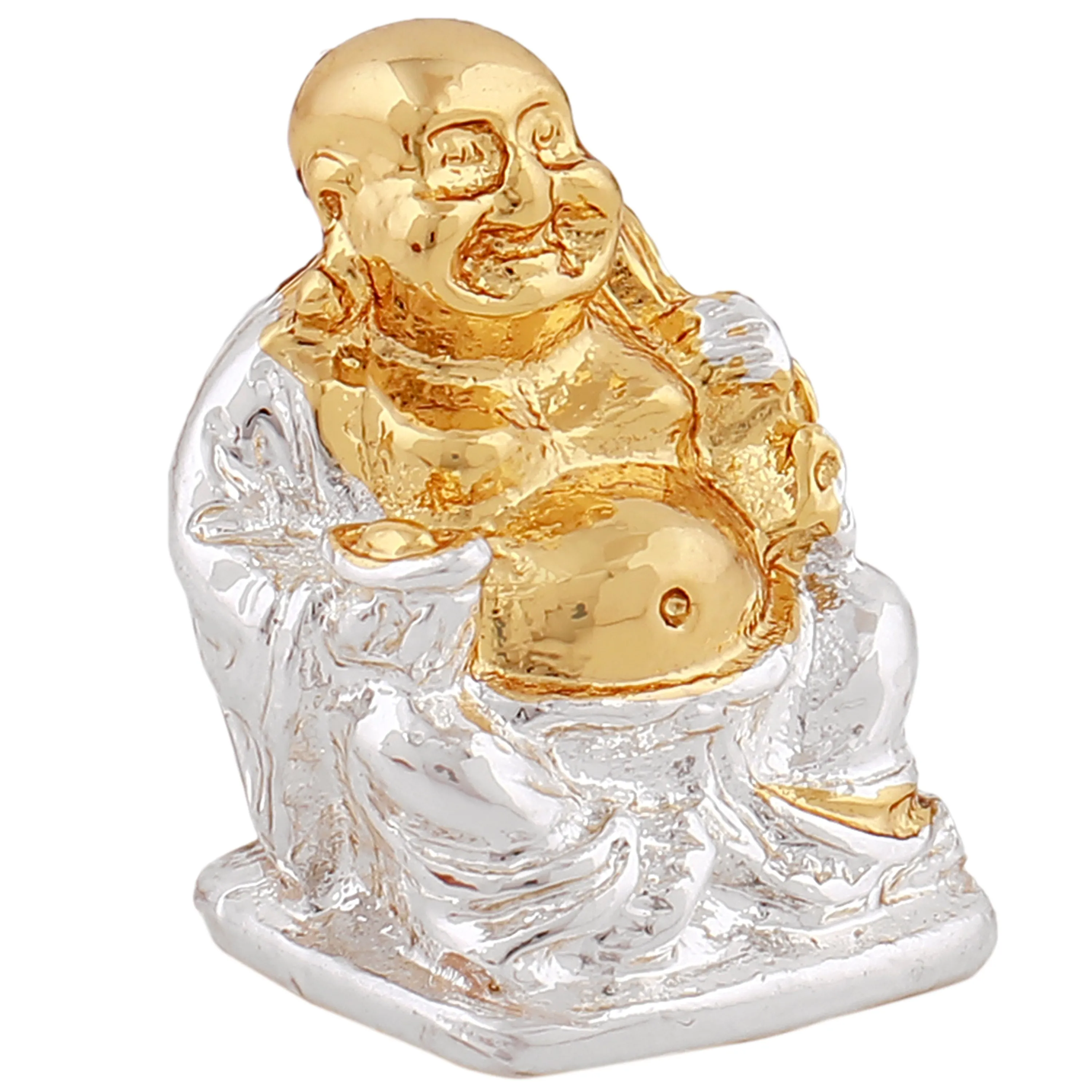 Estele Gold & Rhodium Plated Laughing Buddha statue with Potli showpiece for Perfect Home and Office Decor.