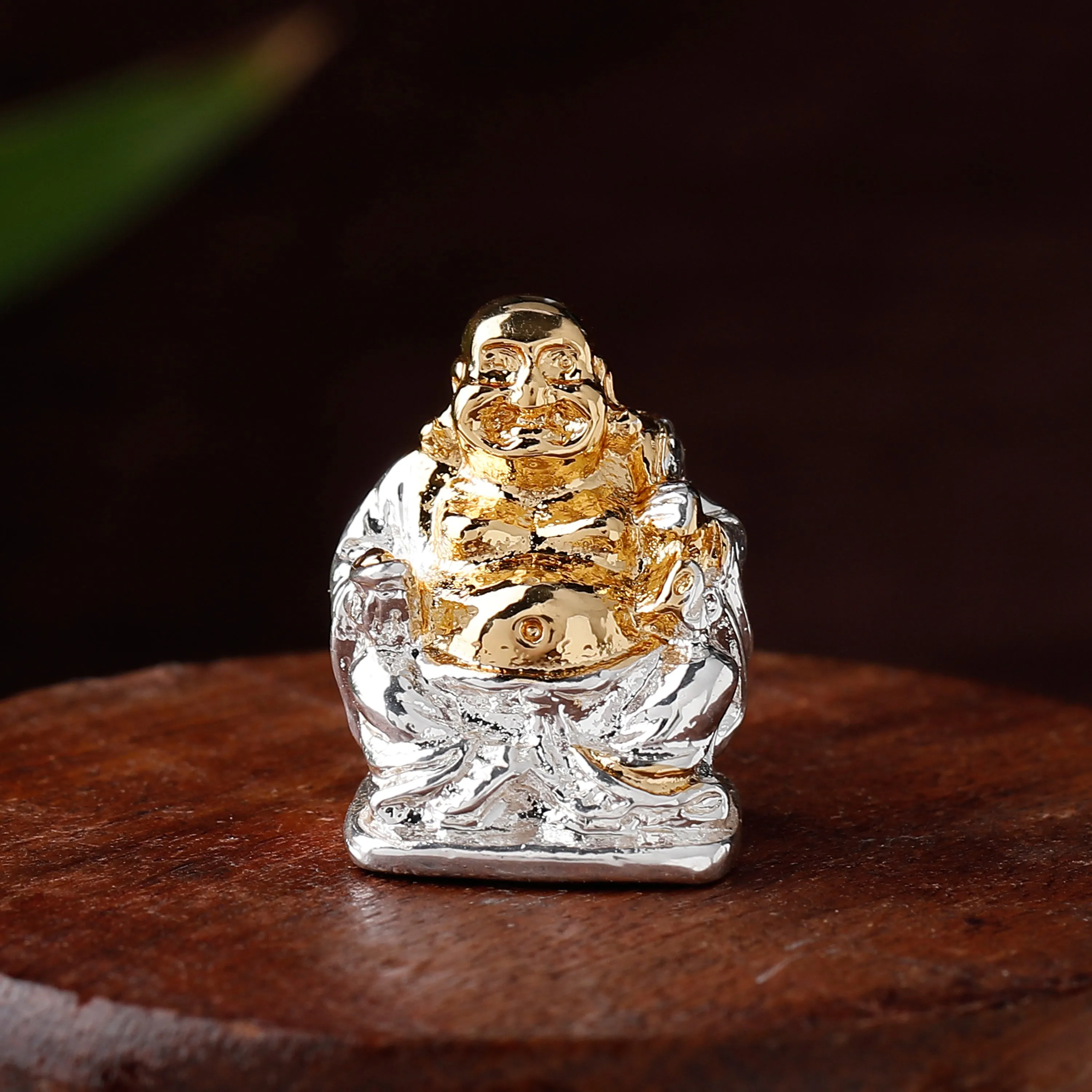 Estele Gold & Rhodium Plated Laughing Buddha statue with Potli showpiece for Perfect Home and Office Decor.