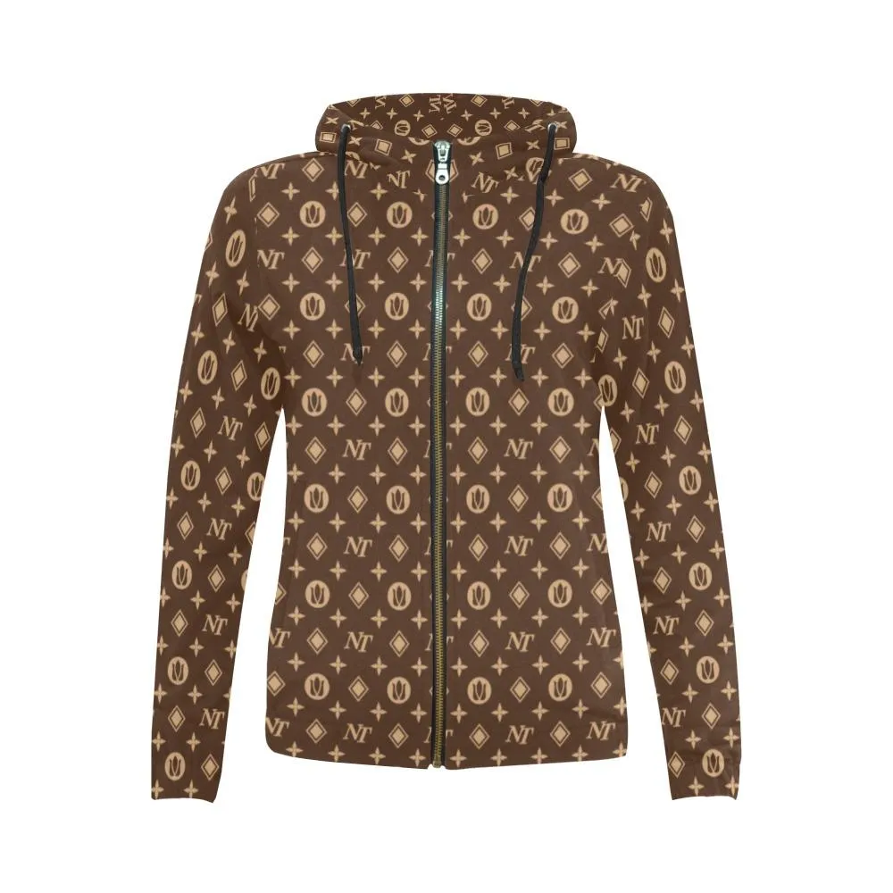 Fancy NT Brown Full Zip Hoodie for Women