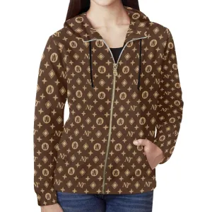 Fancy NT Brown Full Zip Hoodie for Women