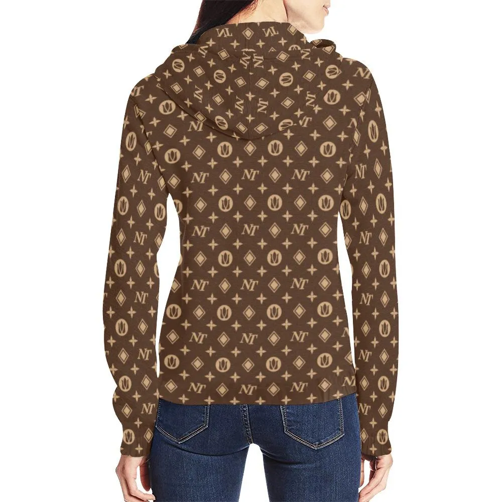 Fancy NT Brown Full Zip Hoodie for Women