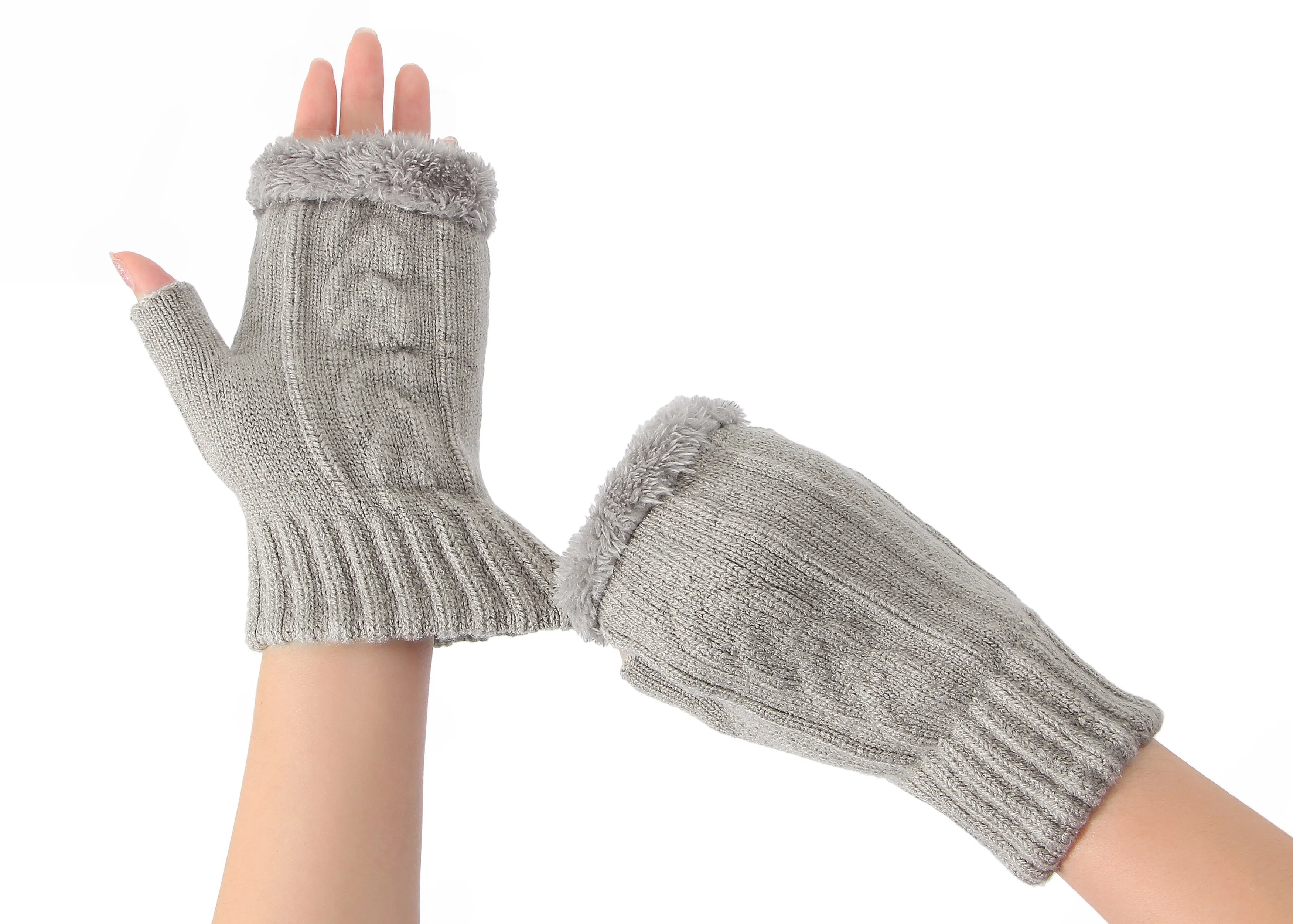 Fingerless Double-layer Ultra Plush Knit Gloves Typing Mittens