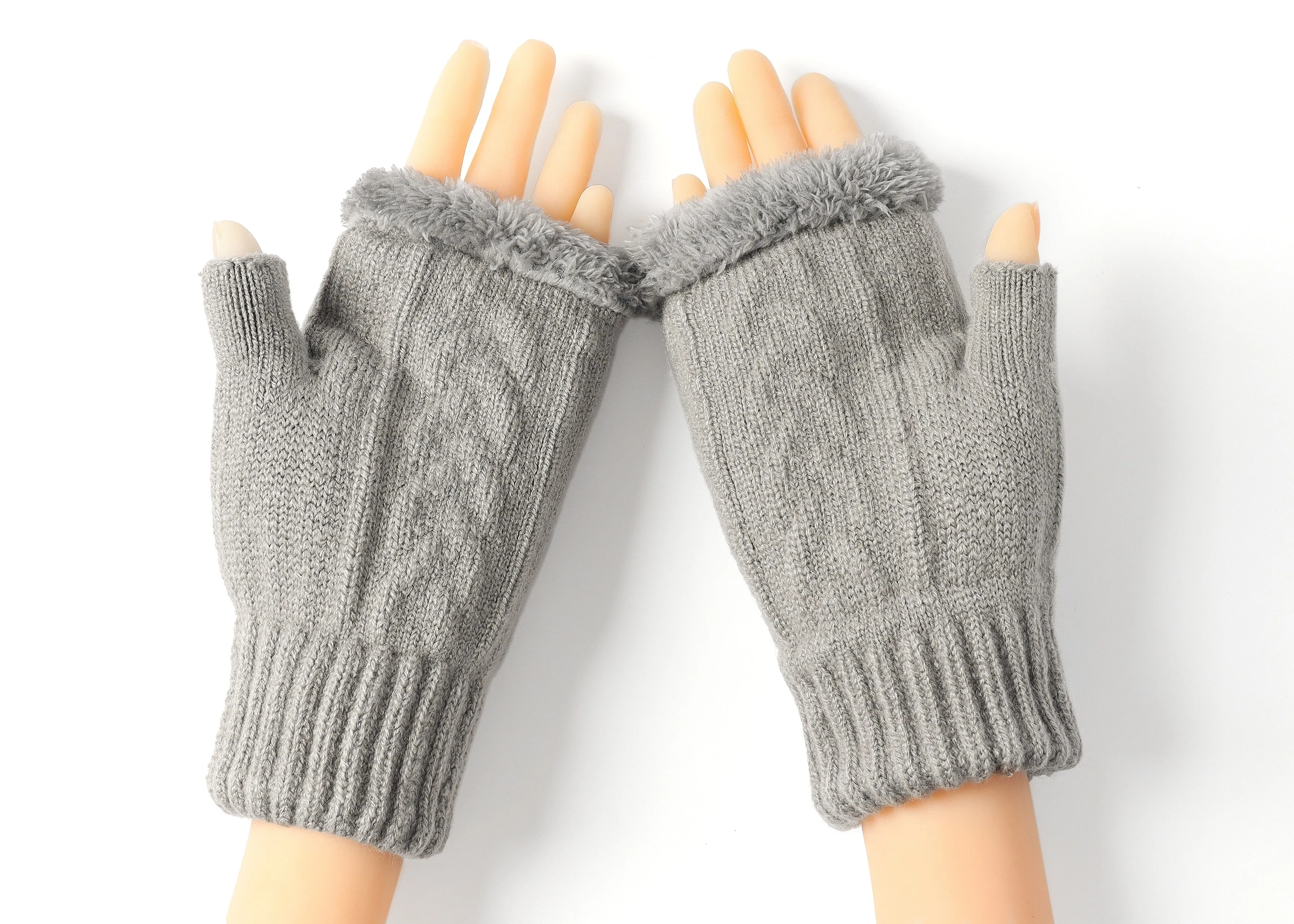 Fingerless Double-layer Ultra Plush Knit Gloves Typing Mittens