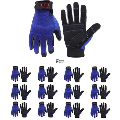 Handlandy Bulk Work Gloves for Men Touch Screen Flexible Breathable Utility Gloves,Padded Knuckles & Palm 5972 (12/24 Pairs)