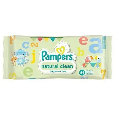 Pampers Natural Clean Baby Wipes 64 Wipes