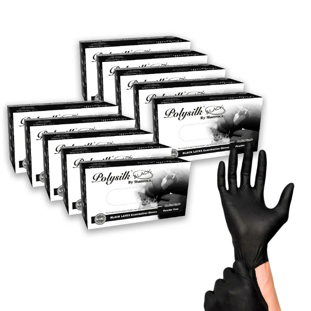 Polysilk by Shamrock Black Latex Gloves - Exam Grade, Powder Free (4 Mil), 1,000 Gloves