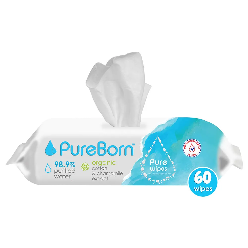 PureBorn Organic Cotton & Chamomile Extract Pure Wipes 60s