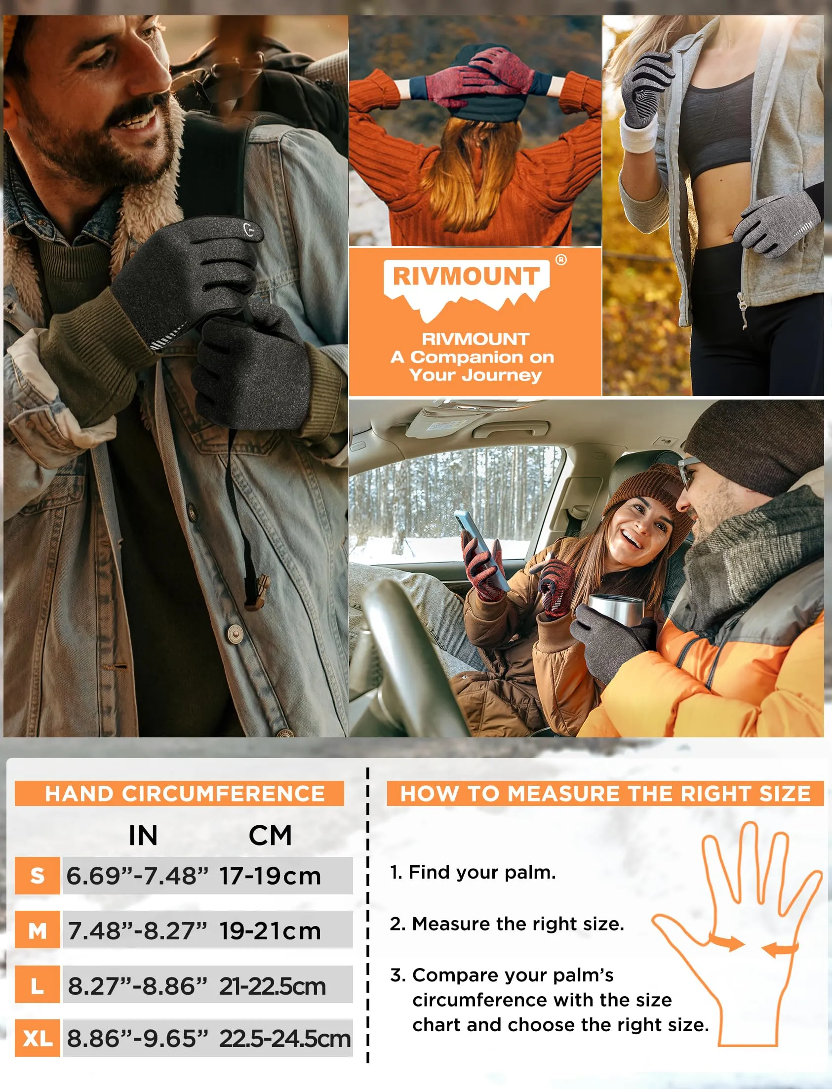 rivmount Winter Gloves Women Men - Warm Gloves Cold Weather, Windproof, Touchscreen, Snow Skiing Thermal Liners - Cycling Running Gear, Driving, Walking, Hiking, Commuting, Texting