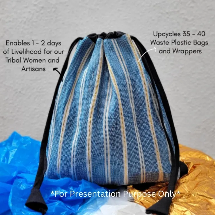 Upcycled Handwoven Golden Blue Shimmer Light Back Pack