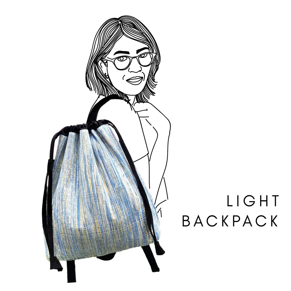 Upcycled Handwoven Shimmery white and Yellow Light Back Pack