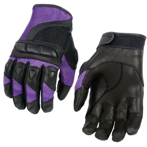 Xelement XG80208 Women's Black and Purple Mesh Cool Rider Motorcycle Gloves